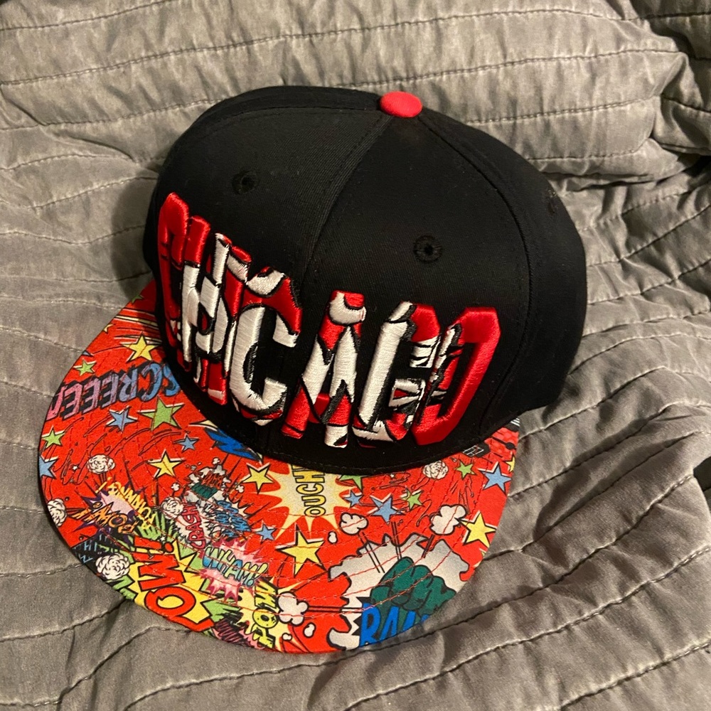 Chicago red comic theme baseball cap